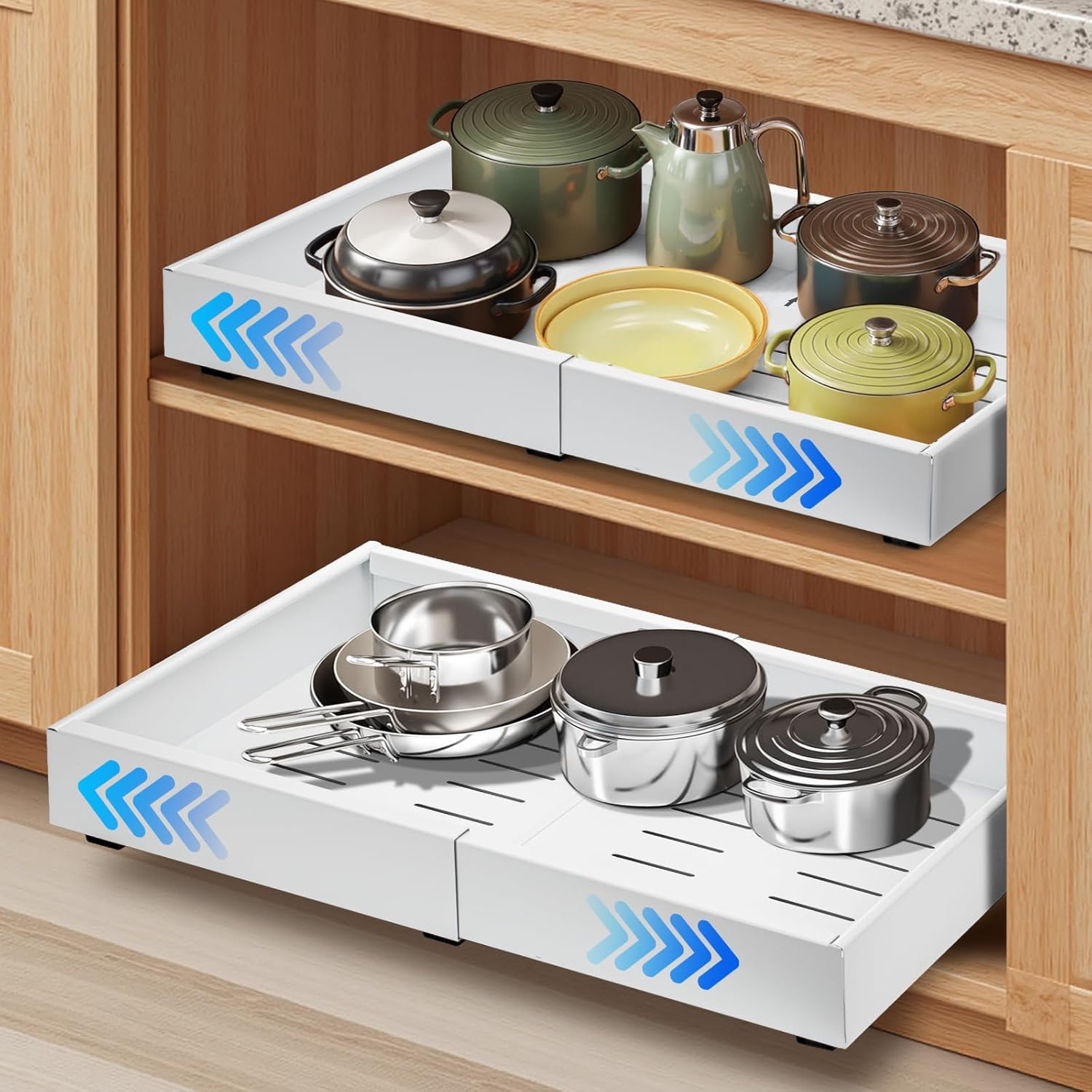 Pull-Out Cabinet Drawers with Adjustable Width, featuring Smooth Sliding Mechanism – 2-Pack Carbon Steel Kitchen Drawer Slides for Easy Storage Solutions. 0